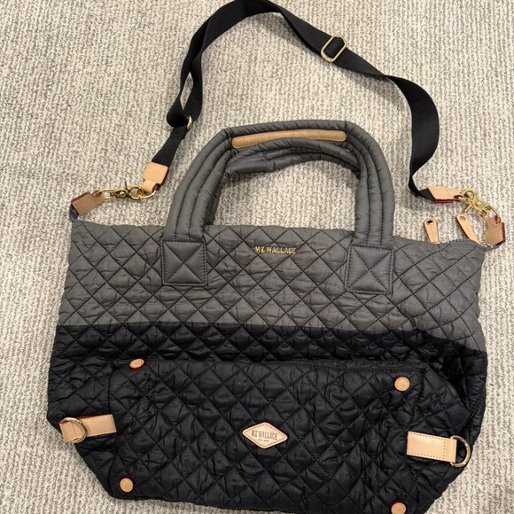 MZ WALLACE Sutton Tote Large Quilted Bag Gray/Black With Extras Gold Tone Hrdwer - Picture 4 of 11